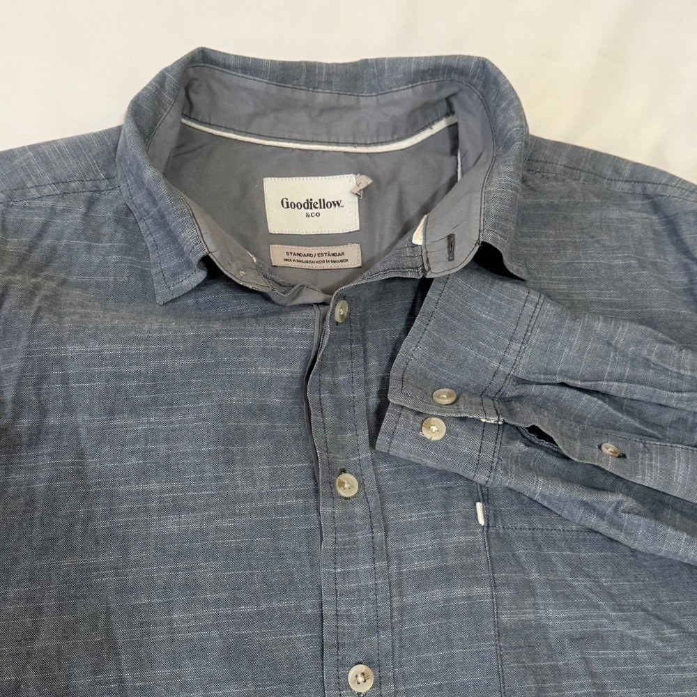 Goodfellow‎ & Co Mens Blue Chambray Button Down Shirt Standard Fit Size L